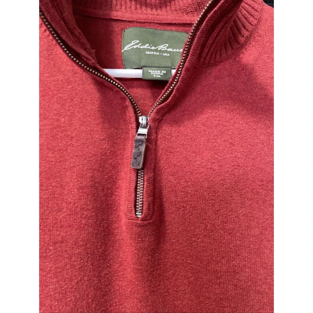 Eddie Bauer Men's XL Tall Quarter‎ Zip Sweater Red, Long Sleeve, Pullover